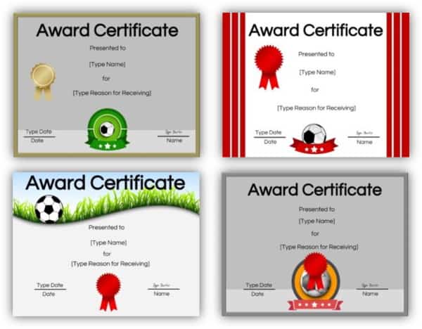 Printable certificates for soccer