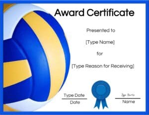 Printable volleyball certificates of achievement