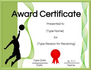 Free printable volleyball award certificate