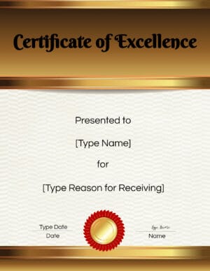 Certificate of Excellence template