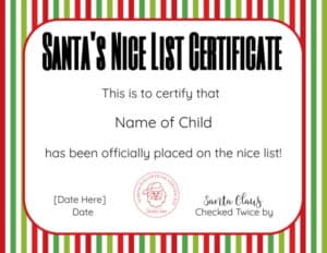 Santa's Nice List Certificate